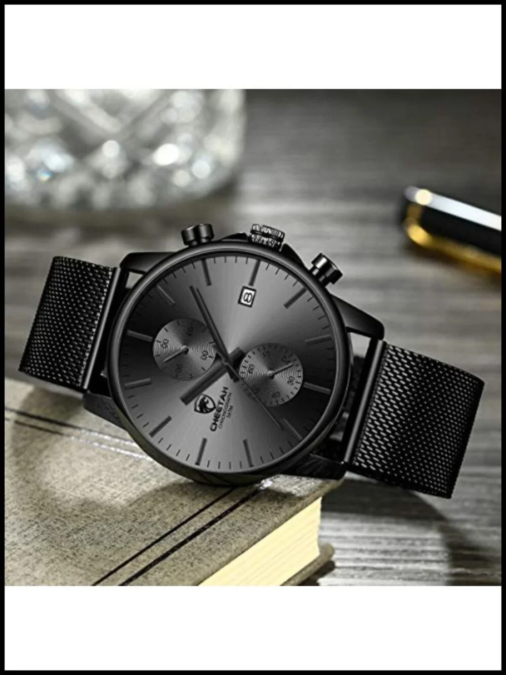 Mens Quartz Analog Chronograph Watch Mesh Stainless Steel Waterproof Auto Date